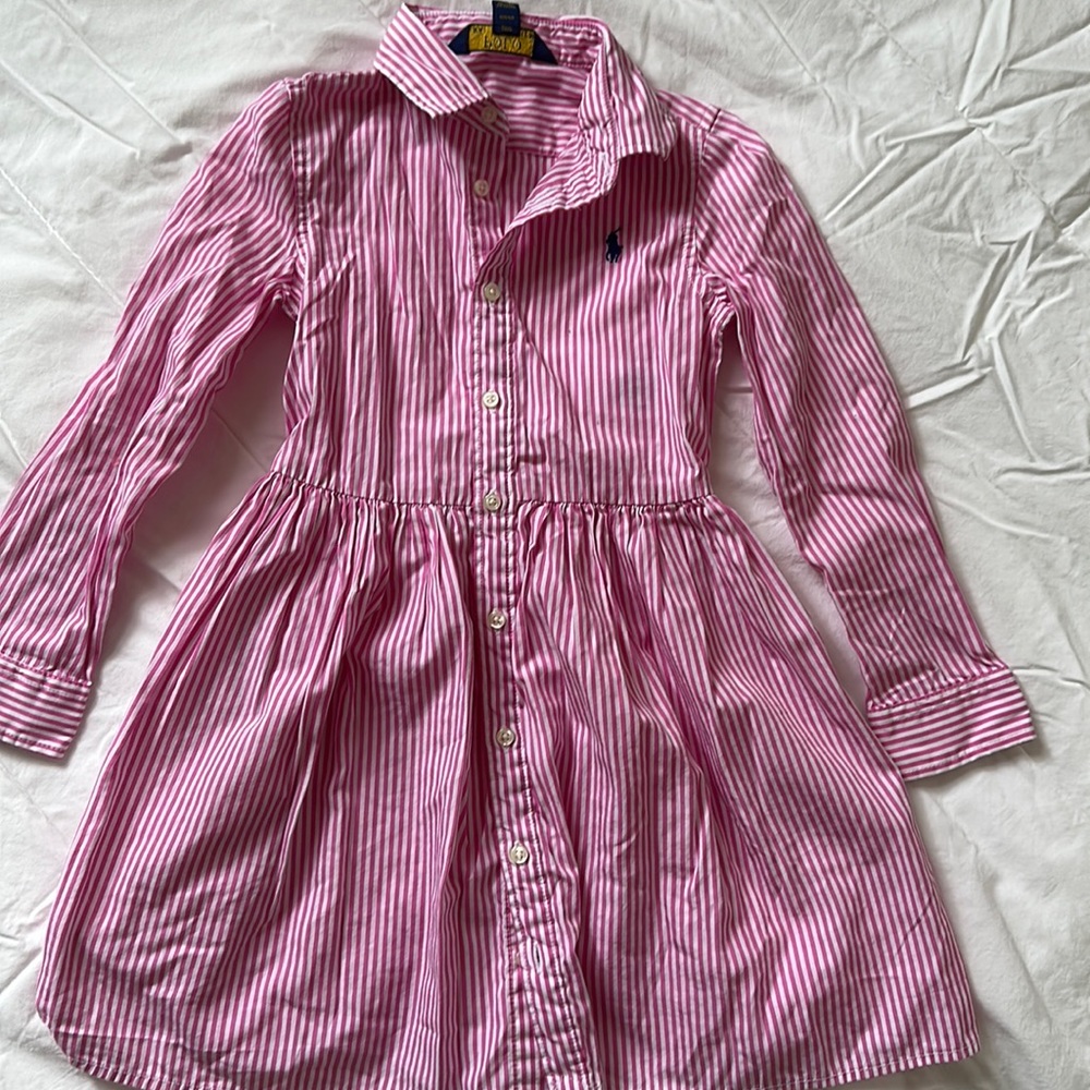 Pink and white striped polo dress